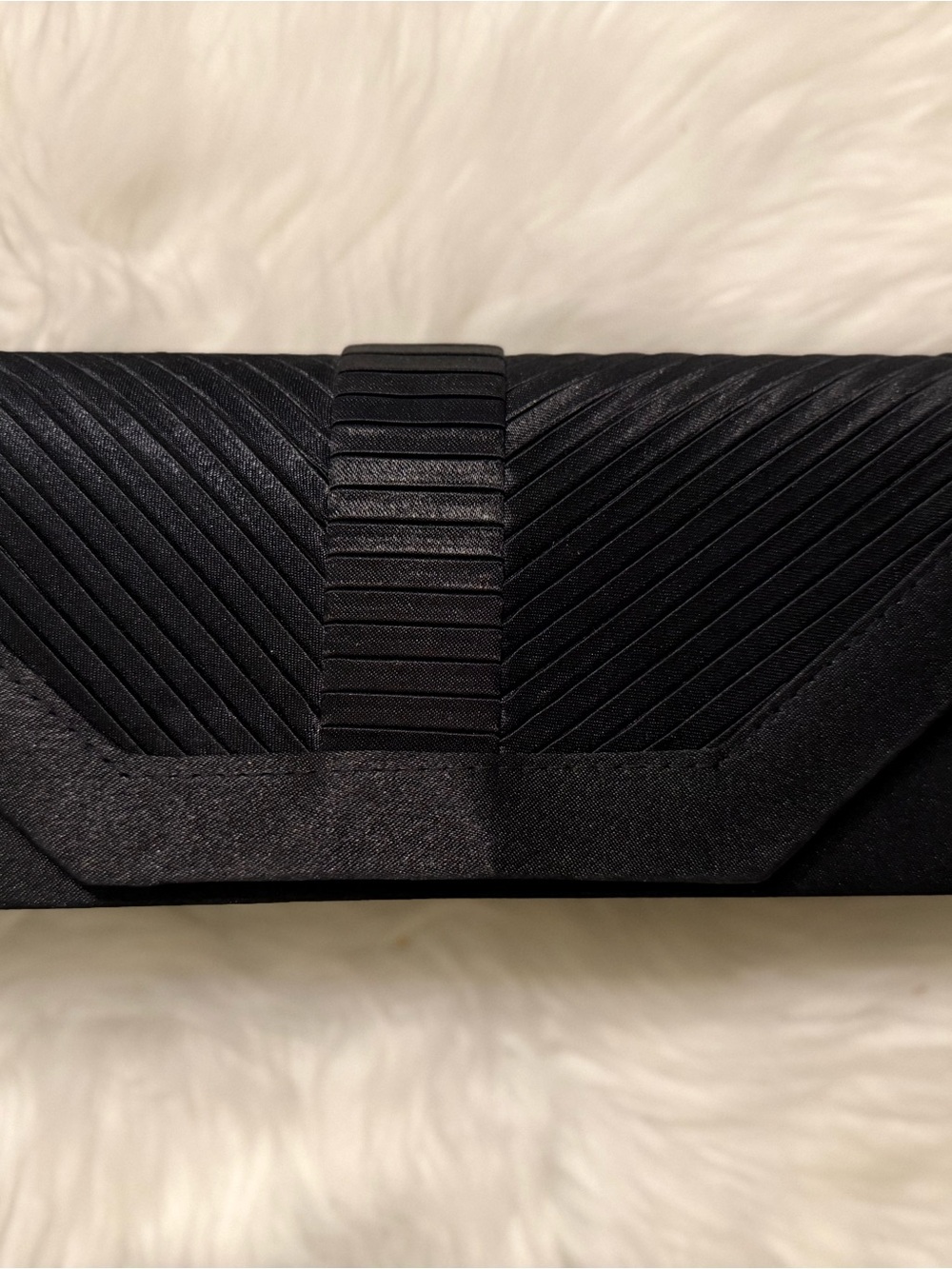 Black Satin Chevron Clutch - Evening Bag
